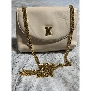 Paloma Picasso Vintage Cream Leather Purse Crossbody Gold ChainShoulder Italy